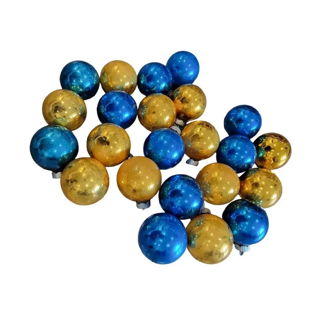 Vintage Shiny Brite Gold Blue Lot of 23 Christmas Ornaments Made‎ in U.S.A
